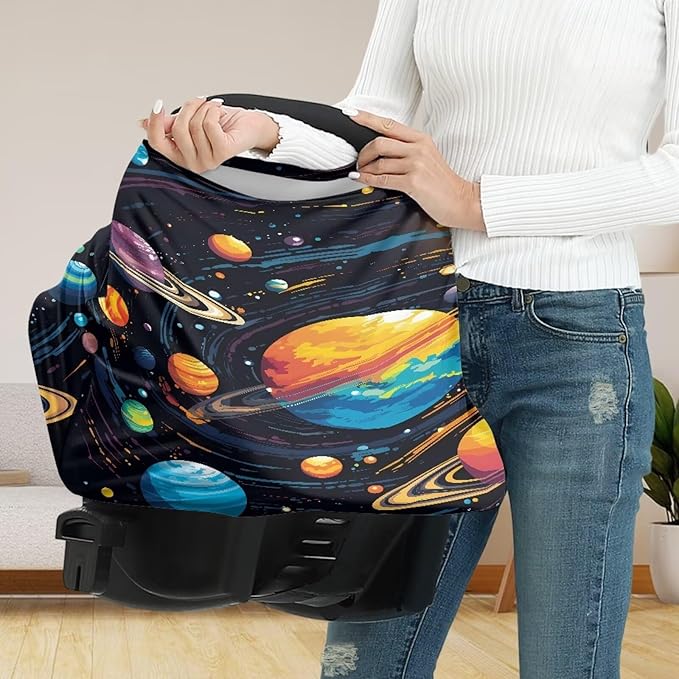 GIFTPUZZ Space Couple Stroller Cover Privacy Nursing Cover Baby Carseat Canopy High Chair Cover Nursery Cover Breastfeeding Scarf for Boys and Girls Light Blanket Shopping Cart Stroller Cover