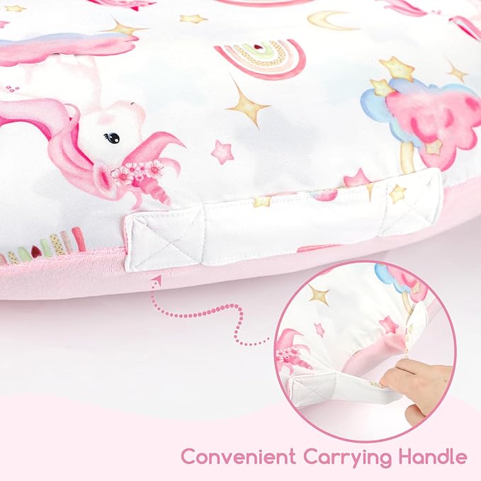 Newborn Lounger Cover for Boys Girls, Soft Comfortable Baby Lounger Cover 1 Pack Reversible Removable Fleece Slipover for Infant Lounger Pillow, Unicorn (Cover Only)