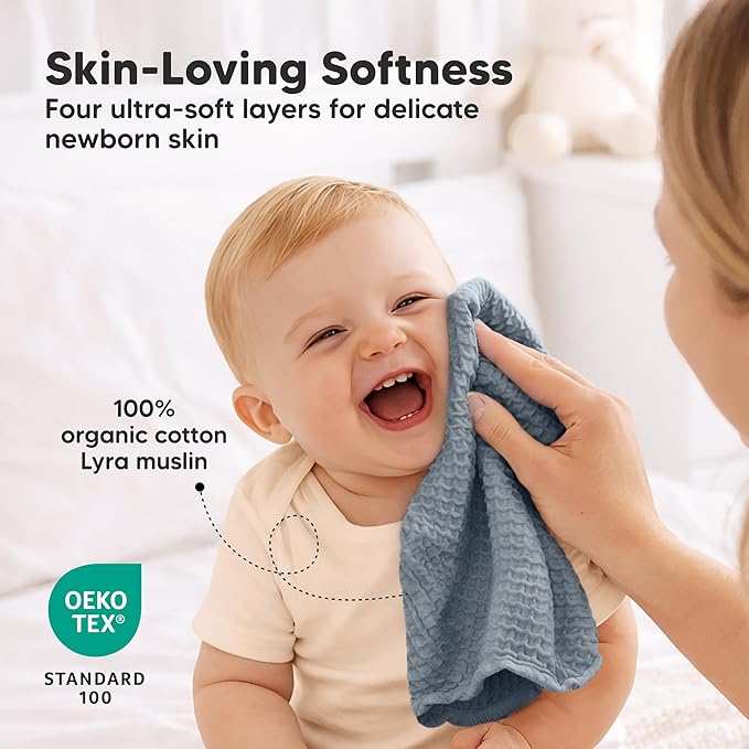 10-Pack Muslin Baby Washcloths for Newborn – 12x12 Soft Absorbent Organic Cotton Muslin Wash Cloths for Babies Girl, Boy, Infant, Toddlers, Kids Face Towel, Bath Essentials, Baby Burp Rags (Slate)