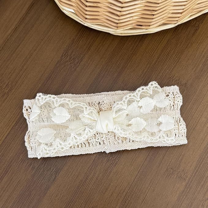 Handmade Baby Girl Headbands in Beige Baby Bows and Floral Lace Headband Bows for Newborns and Toddlers Cute Baby Girl Bows and Newborn Headband Bows