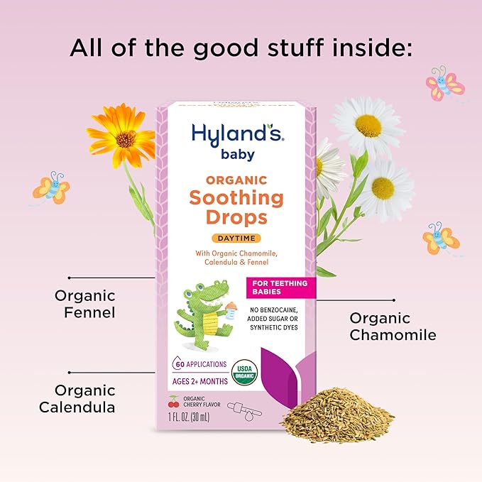 Hyland's Baby Organic Daytime Soothing Drops for Oral Discomfort, 1 oz, Ages 2 Months and up, Organic Cherry Flavor