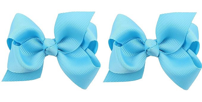 3 Inch Baby Girl Hair Bows Boutique Hair Clip Teens Toddlers Hairpin Headwear - Set of 2 (Sky Blue)