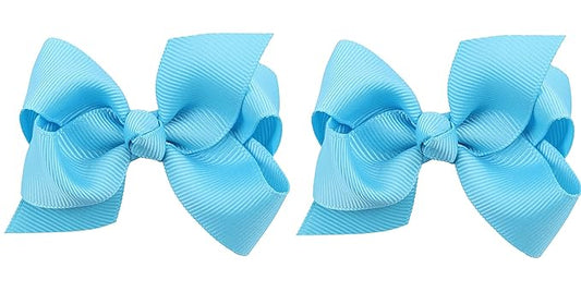 3 Inch Baby Girl Hair Bows Boutique Hair Clip Teens Toddlers Hairpin Headwear - Set of 2 (Sky Blue)