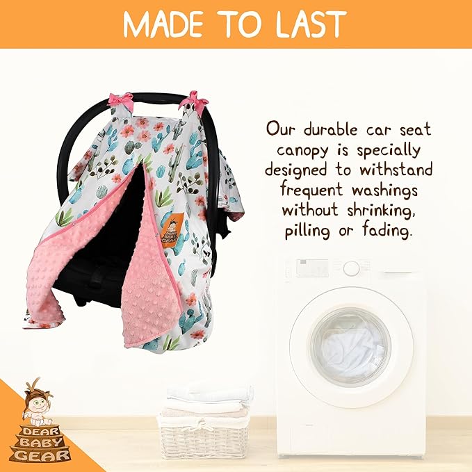Dear Baby Gear Carseat Canopy with Snap Opening for Girls - Infant Canopies - Nursing Covers - 37" x 29" (Watercolor Cactus Floral, Coral)