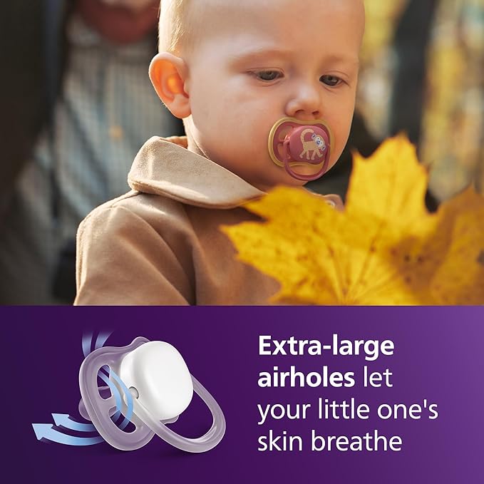 Philips Avent Ultra Air Pacifiers - Orthodontic Design, for Babies 18 Months+, Extra-Firm Silicone Symmetrical Nipple, BPA-Free, with 2 Sterilizing Cases, 4 Pack, SCF349/54