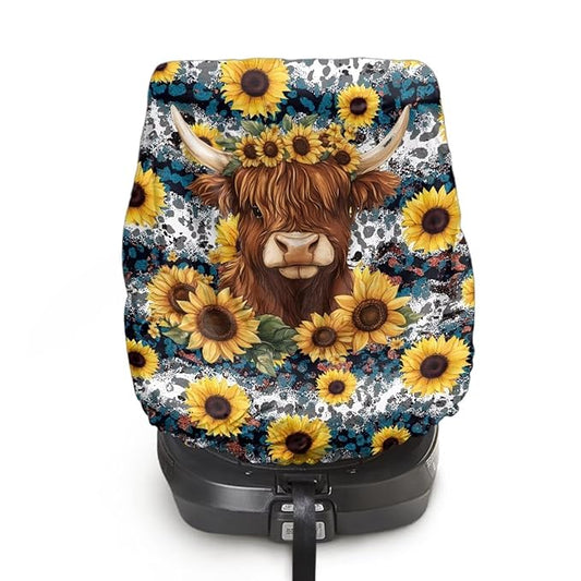 Car Seat Cover Baby Car Seat Sun Shade Cover - Highland Cow Leopard Sunflower Car Accessories Keep Your Baby's Carseat at a Cooler Temperature - Covers and Blocks Out Heat & Sun