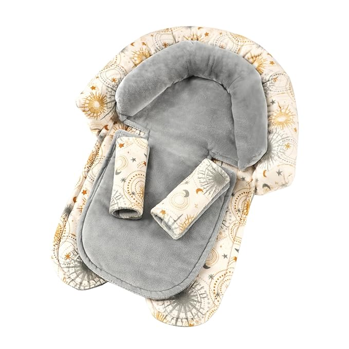 Infant Car Seat Insert for Newborn Girls Boys, Upgraded 2-in-1 Baby Carseat Head Support, Soft Reversible Baby Car Seat Insert Cushion Pad for Car Seat, Stroller, Bouncer, Swing, Sun