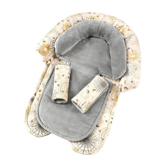 Infant Car Seat Insert for Newborn Girls Boys, Upgraded 2-in-1 Baby Carseat Head Support, Soft Reversible Baby Car Seat Insert Cushion Pad for Car Seat, Stroller, Bouncer, Swing, Sun