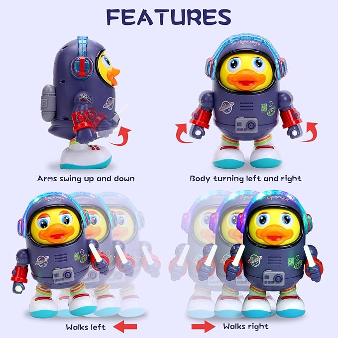 Dancing Space Duck Toy, Space Duck Dancing Musical Interactive Toy, Walking Duck Baby Robot, Electric Dancing Duck Toy Baby Musical Toys, Cute Singing Walking Duck Toys with Music LED Lights