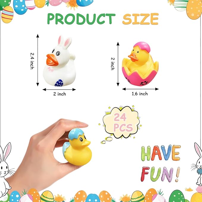 24Pcs Easter Ducks,Mini Rubber Ducks for Kids,2 Inch Bunny Duckies Bath Toys for Easter Party Favors Supplies Decoration,Classroom Exchange Prizes Gifts