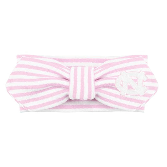 Creative Knitwear North Carolina Tar Heels Infant Girls Pink/White Striped Hair Knot Headband Embroidered Logo - Size Newborn - 4T