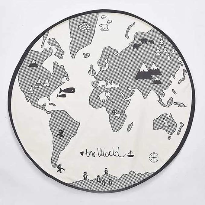 ABREEZE Adventure World Map Pattern Baby Play Mat,Crawling Mats Floor Playmat Activity Round Rug for Infant Child Kids 53 Inches