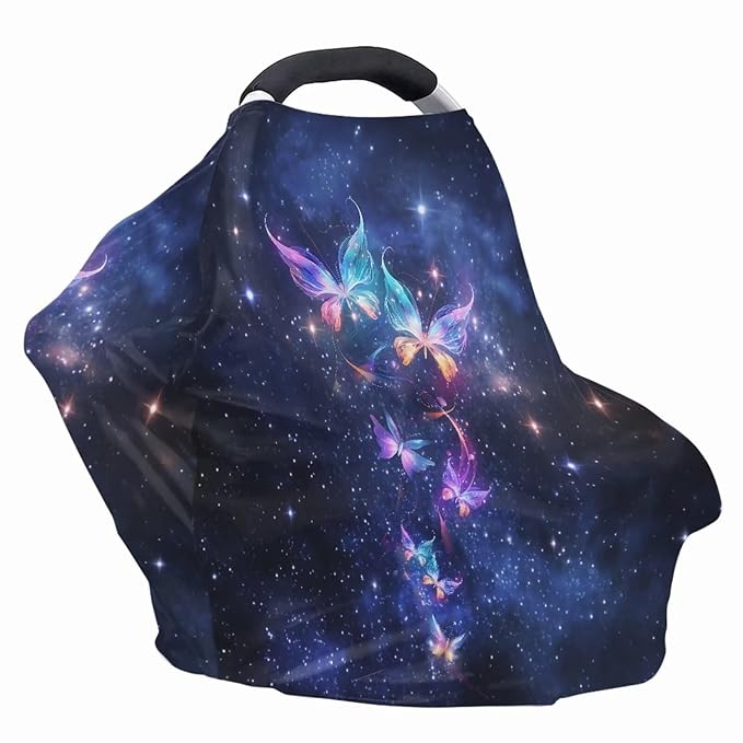 Butterfly Galaxy Car Seat Cover Dust Cover Infant Stroller Cover Wind-Protected Sun-Proof Car Seat Canopy Cover Privacy Protection Reusable Pram Dust Protector