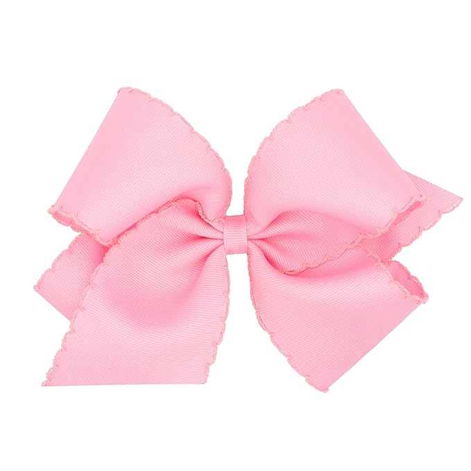 Wee Ones Girls' Classic Grosgrain Moonstitch Edge Hair Bow, No-Slip Hair Clip, Handmade, Pearl, King