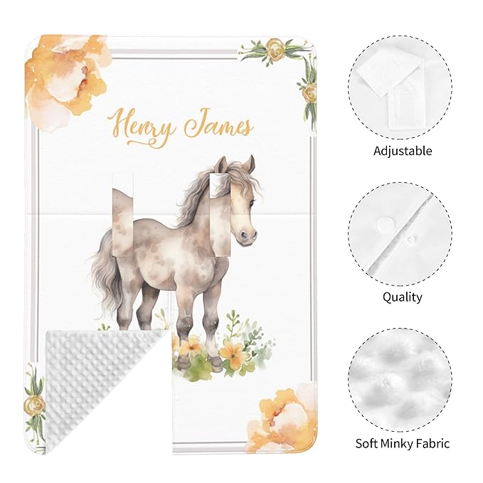 Personalized Baby Car Seat Canopy with Name Custom Minky Horse Car Seat Covers Nursing Cover for Breastfeeding Multi-Use Cover Infant Carrier Carseat Winter Cover for Newborn Girls Boys