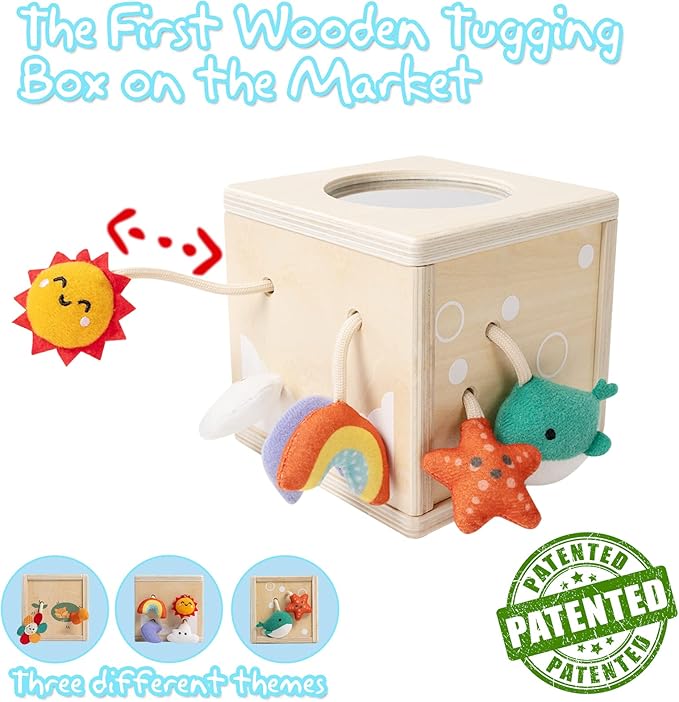 Twefex Pull String Activity Toy, Montessori Toys for Babies 6-12 Months, Wooden Activity Cube Baby Sensory Toys for 1 Year Old Boy Girl, Early Learning Baby Infant Toy 6 to 12 Months