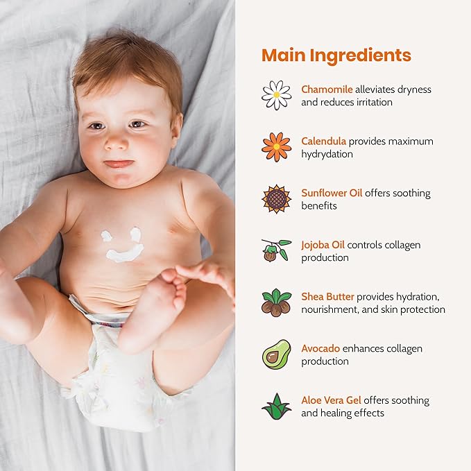 Mommy Care Organic Baby Body Lotion Organic Skin Cream for Babies Natural Moisturizing and Soothing Formula Great for Normal, Dry and Sensitive Skin with Calendula, Aloe Vera 120 ml/ 4.06 oz