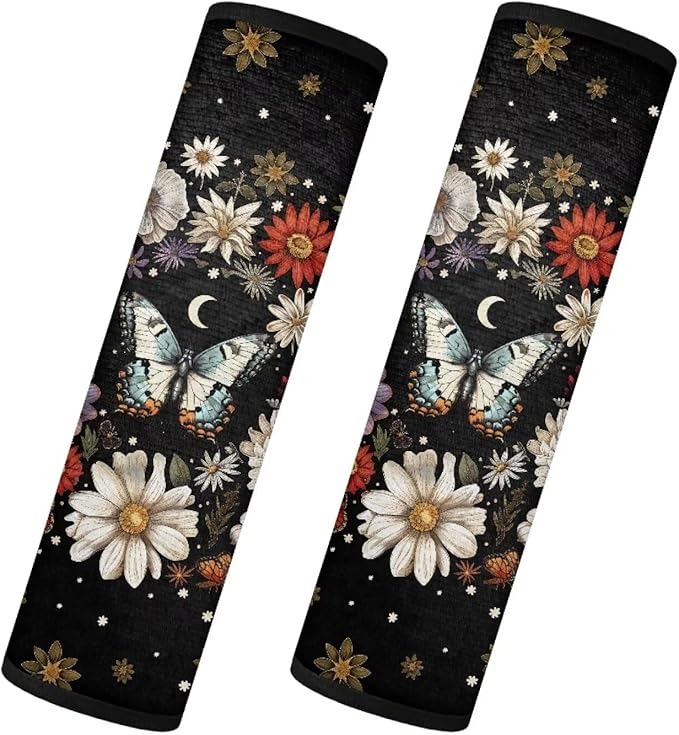 Seat Belt Cover Pad 2 Packs Car Seat Strap Shoulder Pads Floral Comfort Neck Pad Protector Compatible with All Cars and Backpack Travel Gifts for Friends Lovers