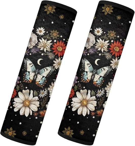 Seat Belt Cover Pad 2 Packs Car Seat Strap Shoulder Pads Floral Comfort Neck Pad Protector Compatible with All Cars and Backpack Travel Gifts for Friends Lovers