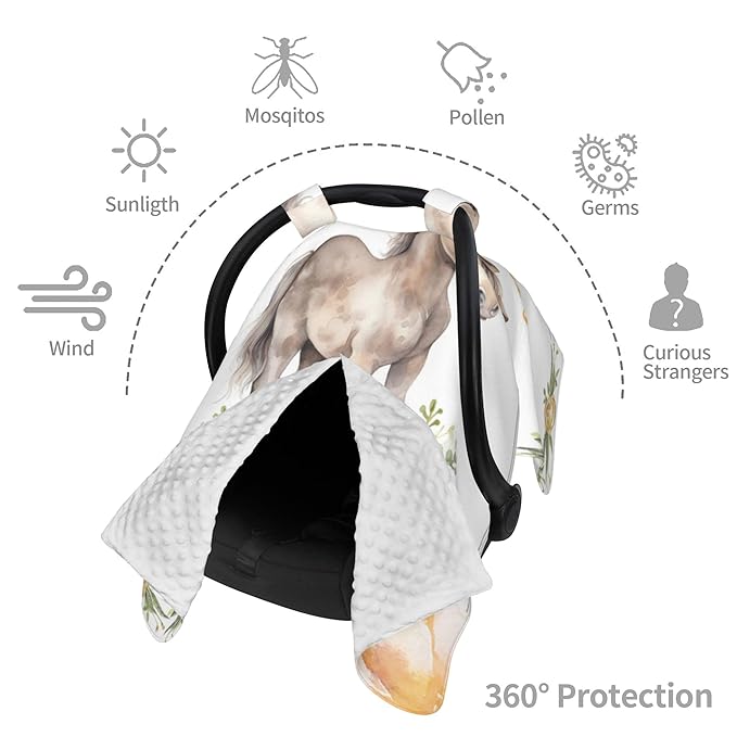 Personalized Baby Car Seat Canopy with Name Custom Minky Horse Car Seat Covers Nursing Cover for Breastfeeding Multi-Use Cover Infant Carrier Carseat Winter Cover for Newborn Girls Boys