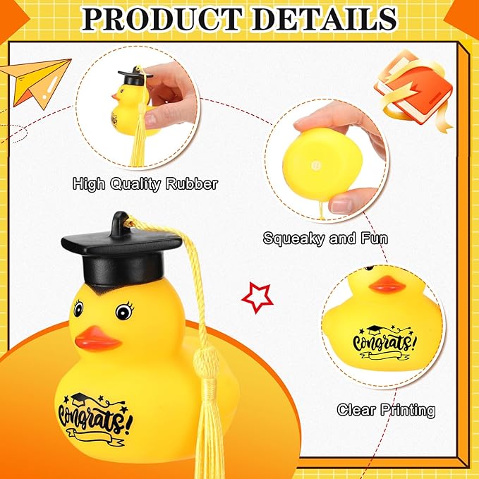 Yaomiao 12 Pcs Graduation Rubber Ducks Bulk Rubber Ducks Toys Cake Topper for Bathtub Swimming Pool Decorations Graduation Duck Gifts for Graduate Party Favors