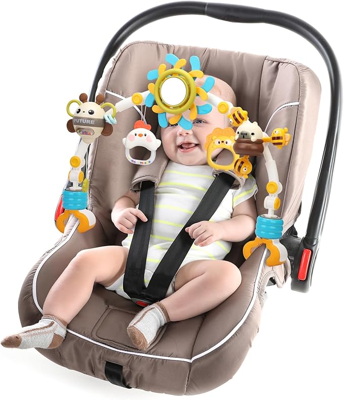 Caterbee Baby Bjorn Bouncer bar Toy, Pram Toy with Activity Travel Arch Bassinet Toys for Toddlers (Blue)