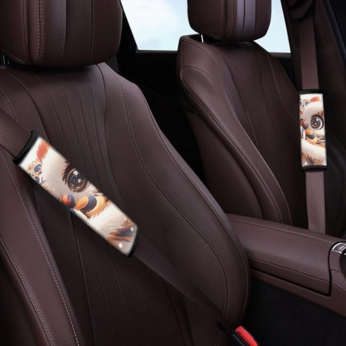 Cartoon Lion Dance Auto Seat Belt Cover 2 Pcs Set Chinese Style Animal Lions Pattern Interior Decoration Accessories Protector Cover Universal Fit Car Truck SUV