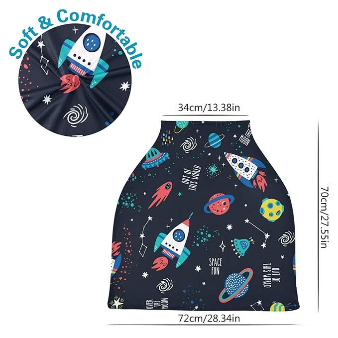 Outer Space Pattern Rocket Planet UFO Star Constellation Nebula Stretchy Baby Car Seat Cover Infant Canopy Nursing Covers Breastfeeding Cover Breathable Windproof Winter Scarf for Boys Girls