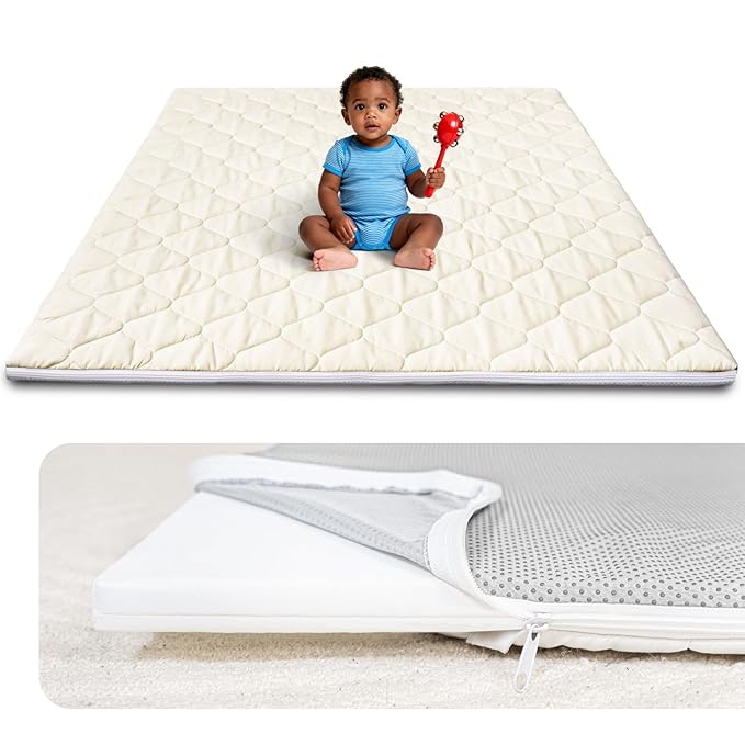 Foam Baby Play Mat 50x50, Removable and Machine Washable Cover, Thicken Cushioning Playmat and Perfect for Playpen, Non-Slip Bottom, Easy to Clean for Infants, Toddlers & Babies(Light Gray)