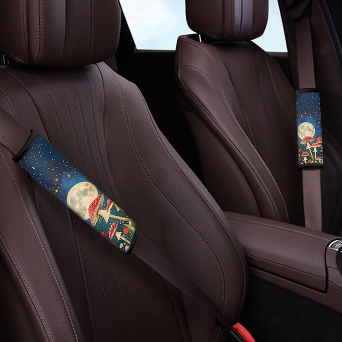 UNICEU Night Moon Mushroom Automotive Seat Belt for Adults 2 Piece Mushroom Car Accessory Soft Comfortable Auto Seat Belt Cushion