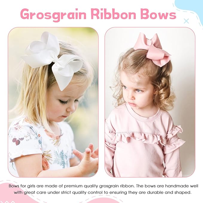 Oaoleer 40Pcs 6" Hair Bows Clips Grosgrain Ribbon Bows Hair Alligator Clips Hair Barrettes Hair Accessories for Baby Girls Infants Toddlers Kids Teens Children (6 Inch (Pack of 40)-40 Colors)