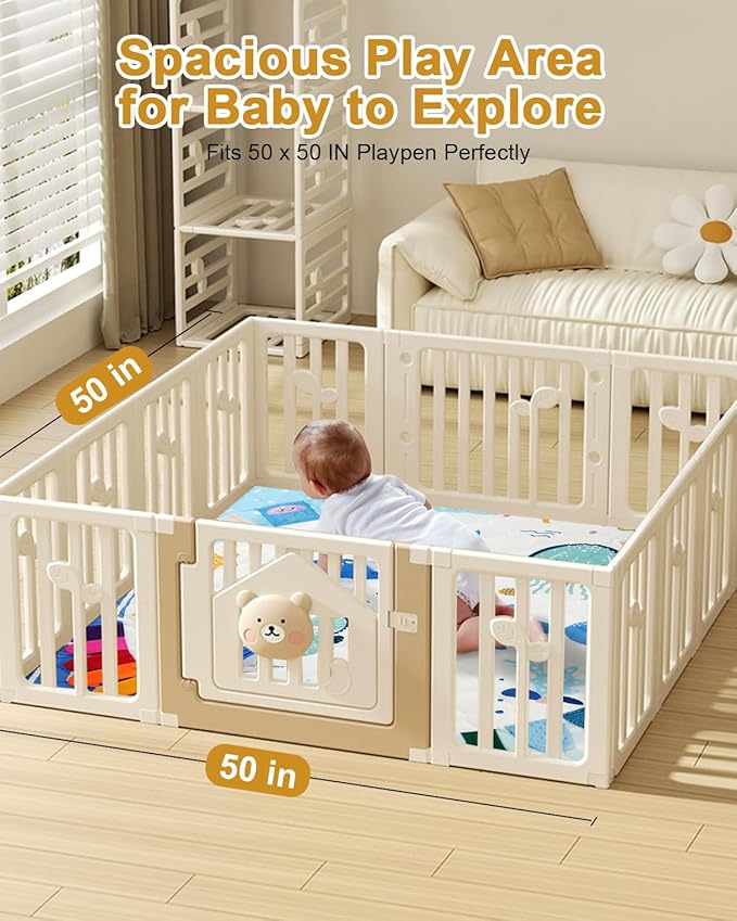 TINYHARBO Premium Foam Baby Play Mat 50x50, 4 Developmental Zones Play Mat with Removable & Machine Washable Cover, Extra Thick Padding Playpen Mat, Easy to Clean for Infants, Toddlers & Babies