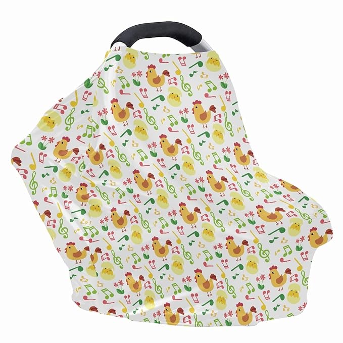 Coldinair Chicken Music Print Car Seat Cover for Babies Boys Girls,Soft Breastfeeding Scarf Nursing Cover,Multi-use Covers for Infant Carseat Canopy/Shopping Cart/High Chair/Stroller Covers