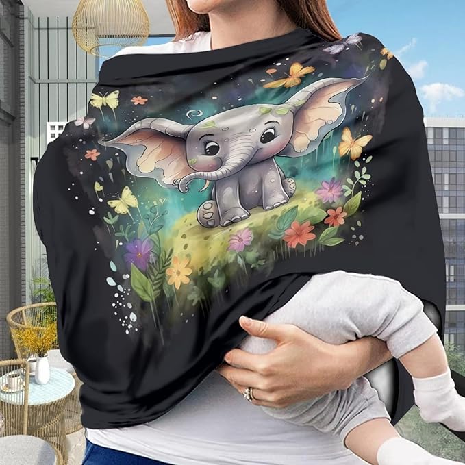 ZFRXIGN Elephant Car Seat Cover for Baby Stretchy Carseat Cover for Girls Nursing Cover Butterfly Canopy Lightweight High Chair Cover Flower Black