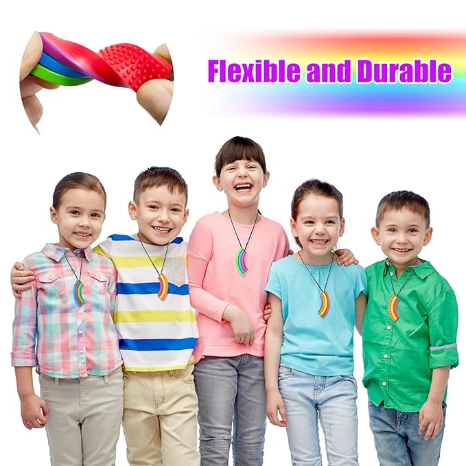 Chewy Necklace Sensory, Seeway Rainbow Bridge Chew Necklaces for Sensory Kids, Sore Gums Pain Relief, Silicone Chewy Oral Motor for Autism, Chewing, Anxiety, Biting Needs