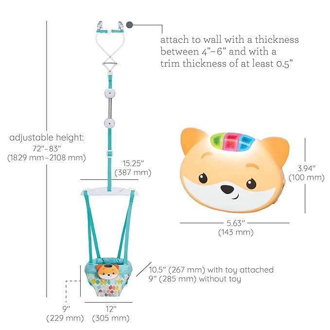 Infantino 2-in-1 Music & Lights Fox Doorway Jumper, Engaging Activity Jumper with Adjustable Strap & Motion-Activated Sounds for Babies 4 Months+