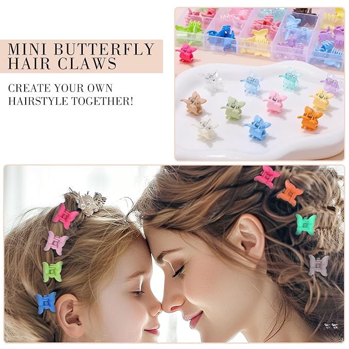 Obeoby 128 Pcs Mini Butterfly Hair Claw Clips, Toddler Baby Girl Hair Clips - Cute Hair Accessories Holiday Birthday Gifts (32 Colors)