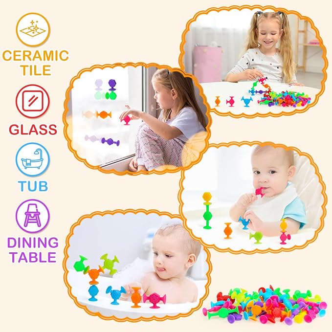 100PCS Suction Cup Toy Set, Multiple Styles Randomly Sent, Surprise Matching, Rich Styles, Bright Colors, Bath Toys, Stress Relieving Sensory Toys Kids Adults Boys Girls, Baby Birthday Easter Stuffer