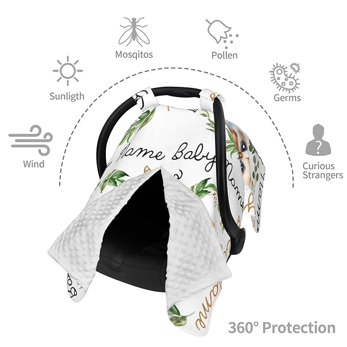 Winter Carseat Cover for Baby Personalized Owl Baby Car Seat Cover with Name Custom Minky Car Seat Canopy Boys Girls Infant Carrier Covers Nursing Cover Toddler Blanket