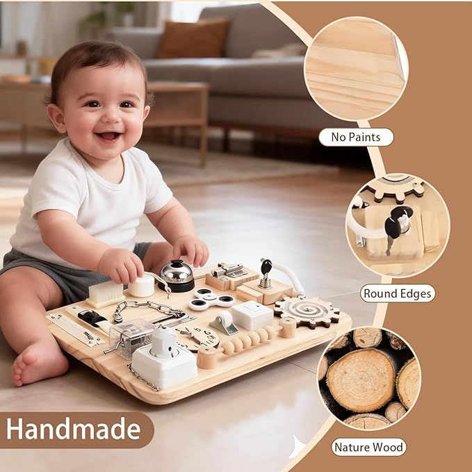 Potatomato Wooden Montessori Large Busy Board for Toddlers and Kids – Sensory Activity Board Toy for Babies Boys Girls Supports Fine Motor Skill Development for Children with Autism and ADHD