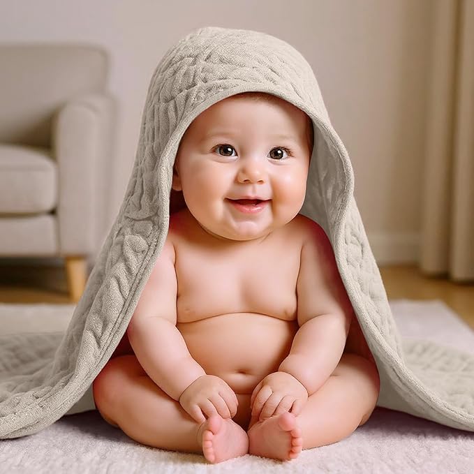 VitalCozy 12 Pcs Baby Muslin Hooded Bath Towels and Washcloths Muslin Cotton Hooded Baby Towels Absorbent Blankets for Gift Newborn Infant Shower (32 x 32 Inch,Colorful)