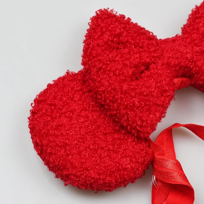Adjustable Wool Mouse Ears Elastic Headband with Bow, Fluffy Fleece Hair Bow Hairband for Infant Toddlers Baby Girls