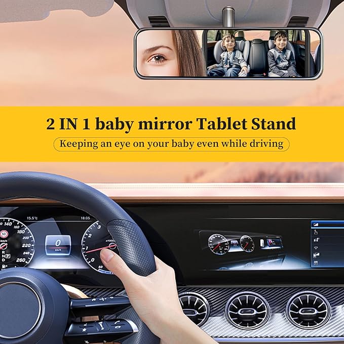 Baby Car Mirror for Baby Rear Facing - Infant Back Seat Mirrors With Holder and Hooks for Fixed Headrest Safety Large Wide Adjustable Auto Rearview, 2 In 1