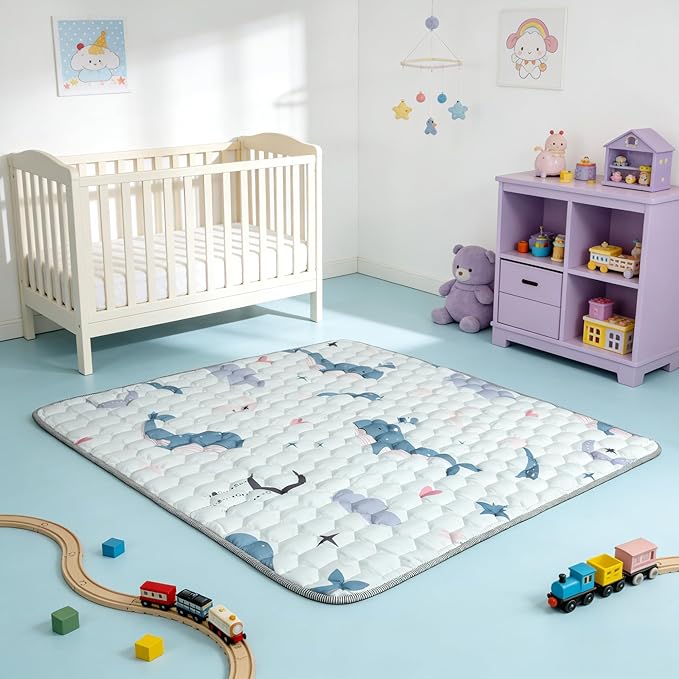 ENVTEK Baby Play Mat for Floor Playpen - 50" X 50" Playpen Mat,Thick One-Piece Crawling, Odorless Floor Mat, Non-Slip Cushioned Baby Playmat for Infants,Babies,Toddlers. Foldable and Machine Washable