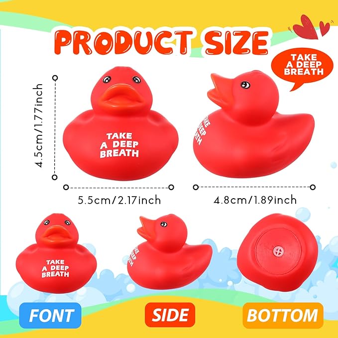 Lenwen 24 Pcs 1.89 Inch Rubber Duck Bath Toy Inspirational Gift Motivational Rubber Ducks Thank You Gifts Inspirational Party Favors Baby Shower Decorations Birthday (Red, Yellow, Blue, Green)