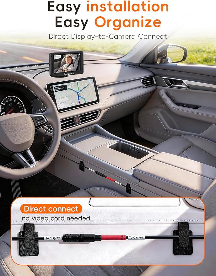 S100C Baby Camera for Car USB Powered, Crystal Clear Auto IR Night Vision in Total Dark, Adjust Brightness & 1080P 5" IPS Monitor, 3X Zoom & 360° Rotating Backseat/Carseat Camera for Baby in Car
