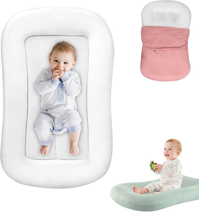 Baby Lounger for Newborn 0-12 Months, Soft Breathable Infant Support Cushion for Baby, Supervised Use (Pink)