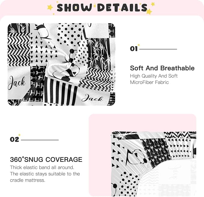 Personalized Pack and Play Sheets with Name, Custom Name Baby Mini Crib Sheets for Baby Boys Girls, Name Pack n Play, Fitted Sheet with Name, Soft and Breathable Material (Cute Panda)