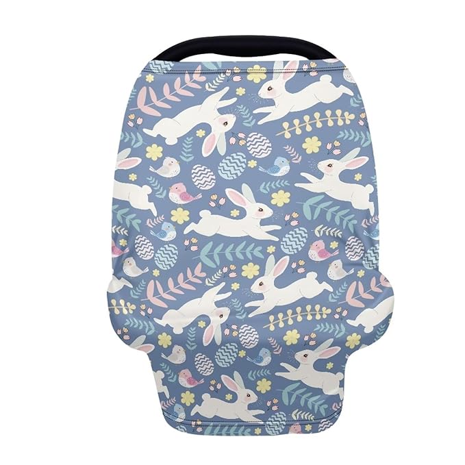 Wanyint Easter Rabbit Eggs Bird Floral Baby Car Seat Covers Carseat Canopy for Boys Girls, Multi Use Nursing Breastfeeding Covers Mothers Nursing Scarf