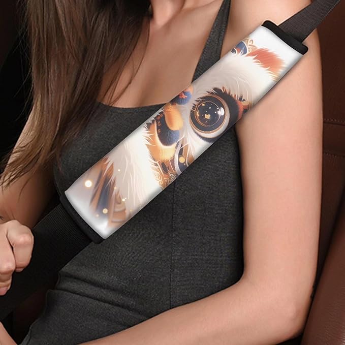 Cartoon Lion Dance Auto Seat Belt Cover 2 Pcs Set Chinese Style Animal Lions Pattern Interior Decoration Accessories Protector Cover Universal Fit Car Truck SUV